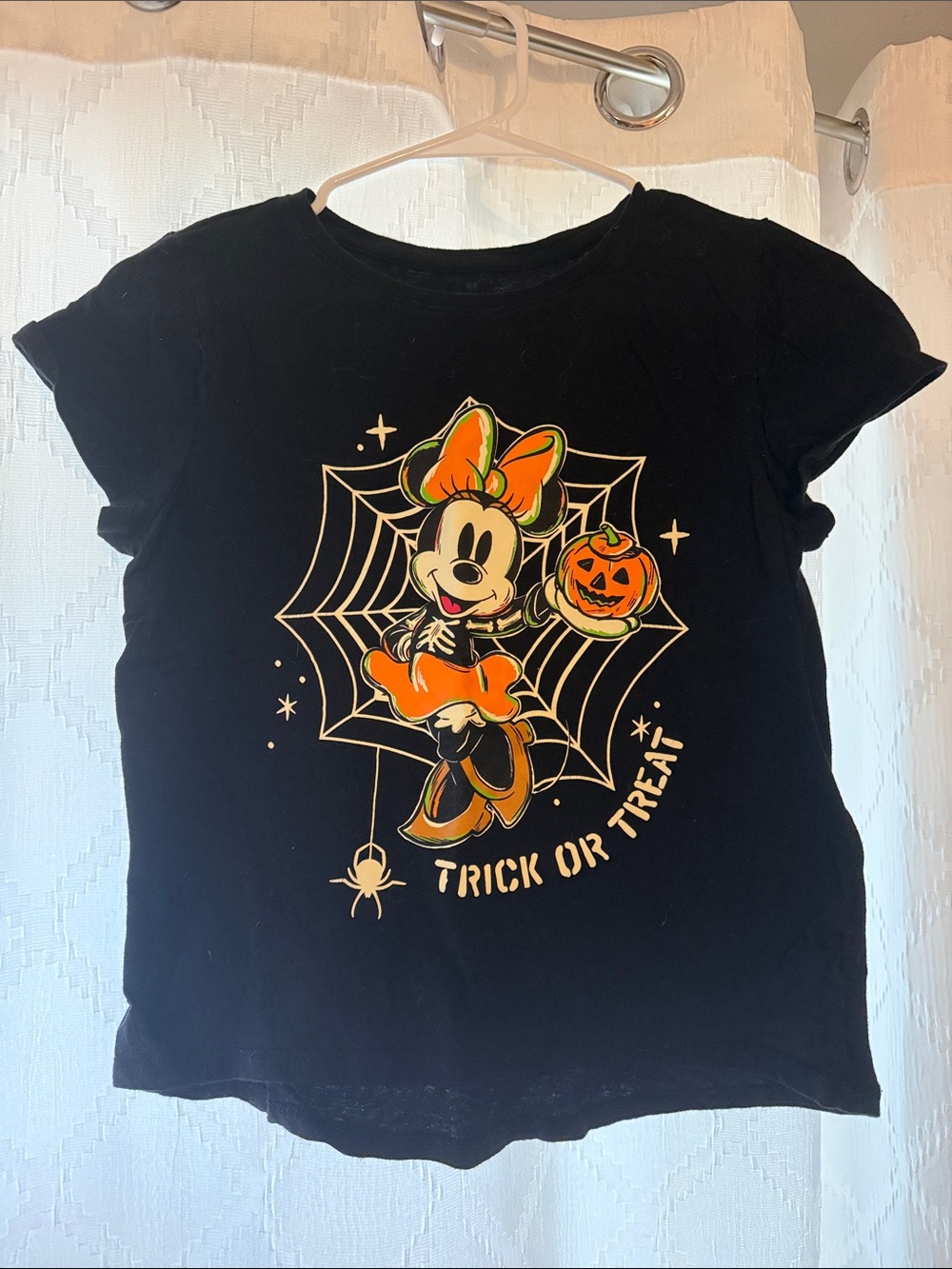 Disney Black Minnie Mouse Halloween Tee with Orange & Green Graphic